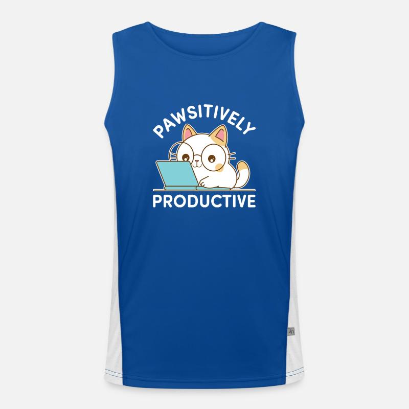 Pawsitively Productive – Kawaii Cat at Work Men's Functional Contrast Tank Top 