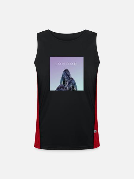 London Poster - Funktionelles Kontrast-Tank Top für Männer  - Schwarz/Rot - Vorne