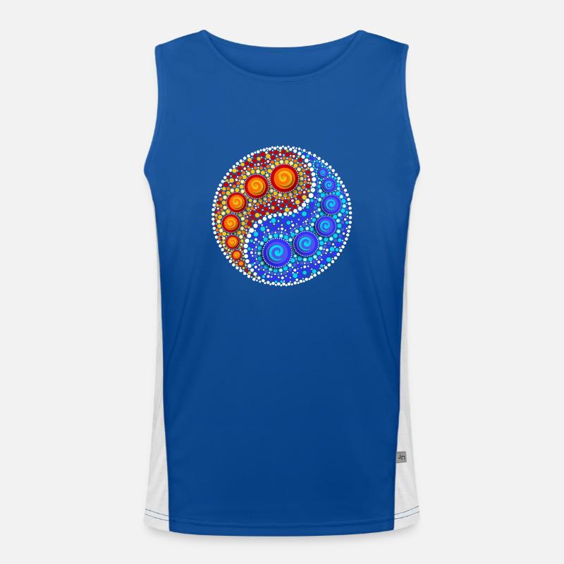 Yin Yang, Elements, Dot Art, Mosaic, Spiral Men's Functional Contrast Tank Top 