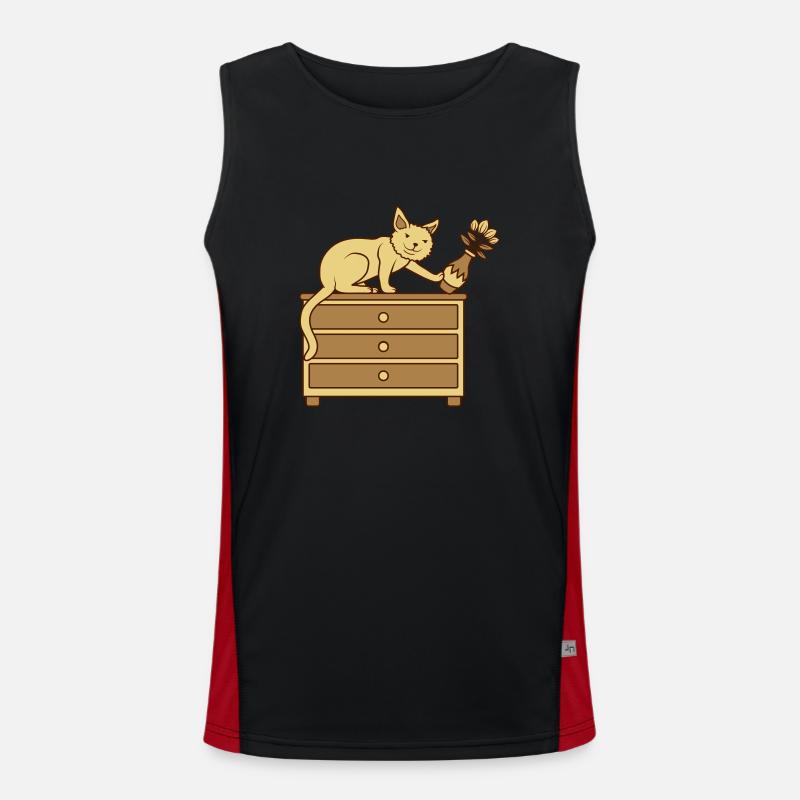 Cat knocks over flower vase Men's Functional Contrast Tank Top 