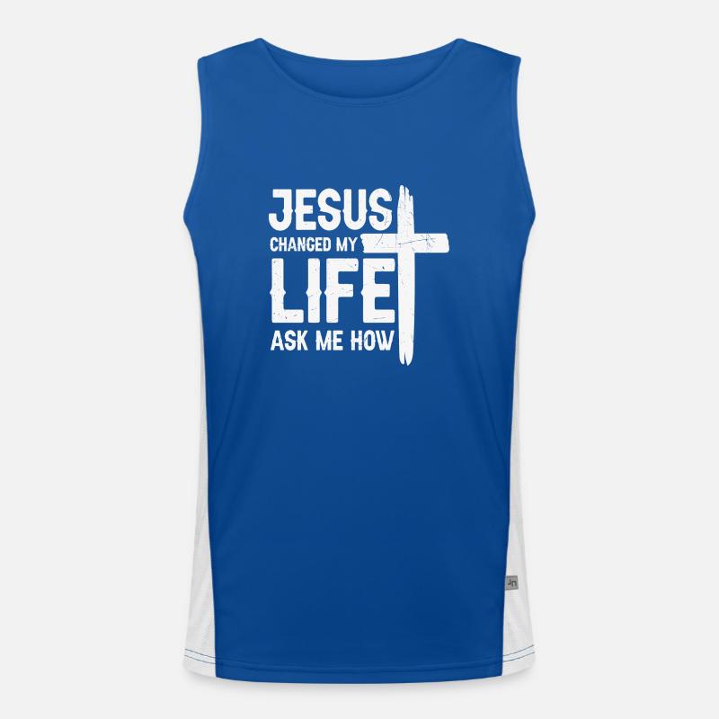 Jésus a changé ma vie me demander comment Débardeur respirant contrasté Homme 