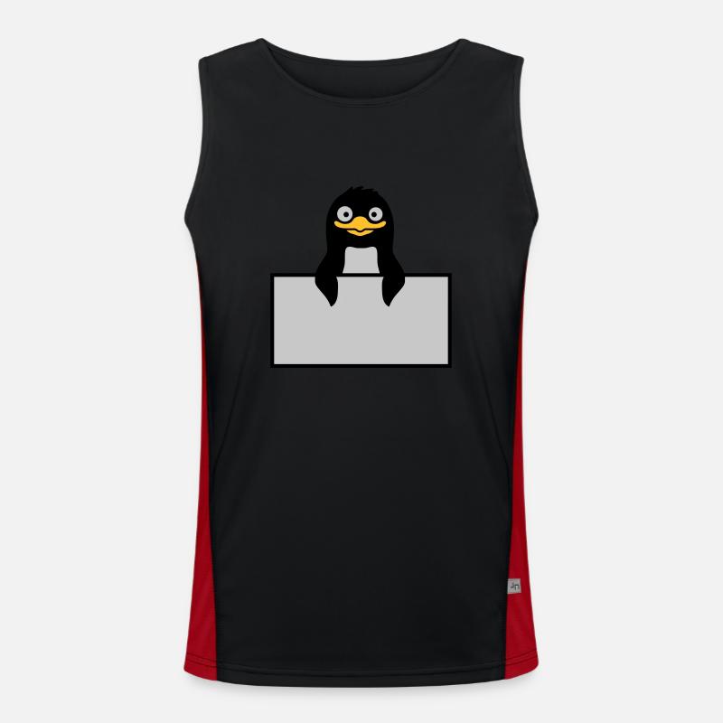 Alberner Pinguin hinter Schild Funktionelles Kontrast-Tank Top für Männer 