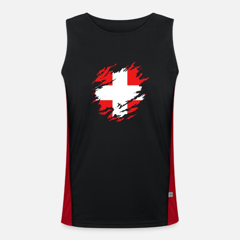 Schweizer Flagge unter Zerrissen Funktionelles Kontrast-Tank Top für Männer 