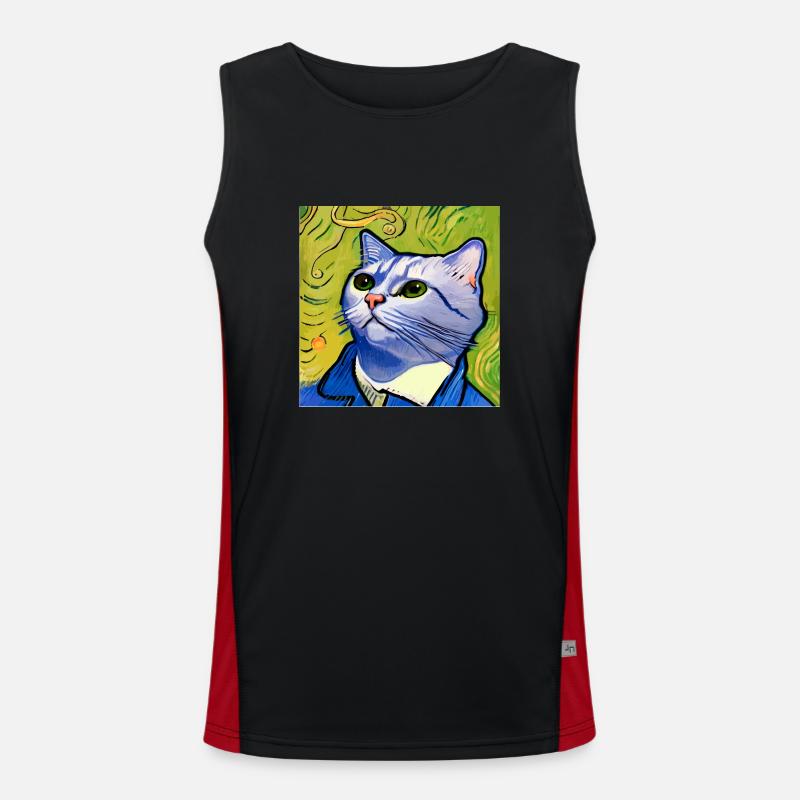 Katze gemalt von Van Gogh Funktionelles Kontrast-Tank Top für Männer 