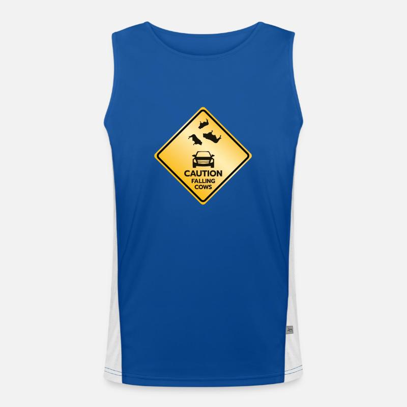 Caution Sign Falling Cows Men's Functional Contrast Tank Top 