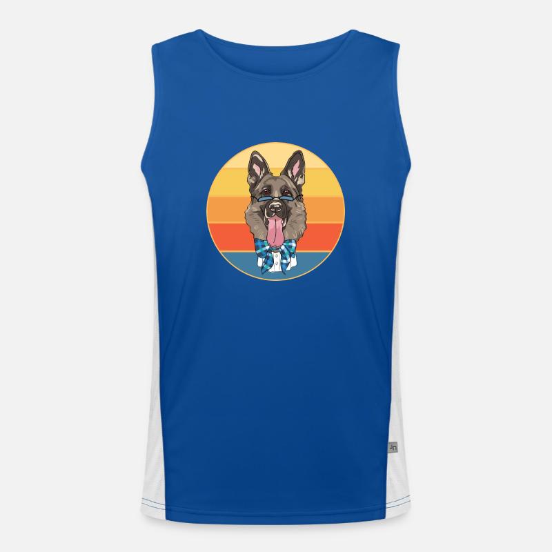 German Shepherd Dog Breed Vintage Retro Sunset Men's Functional Contrast Tank Top 