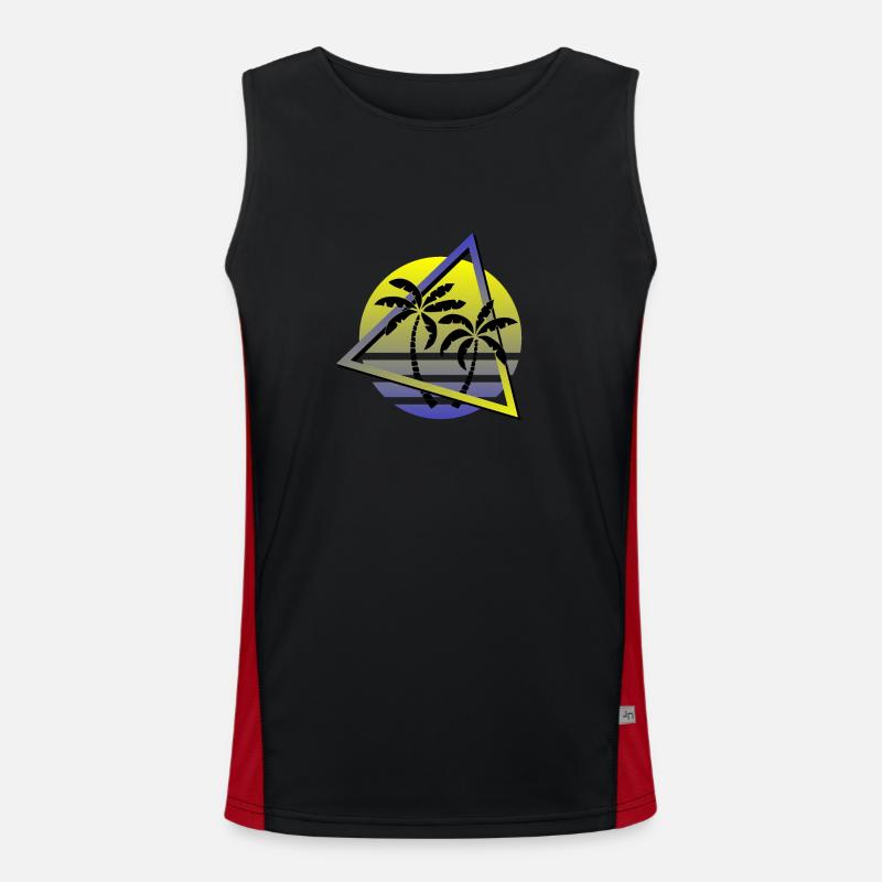Retro 80s Synthwave Palms Sunset Design Men's Functional Contrast Tank Top 