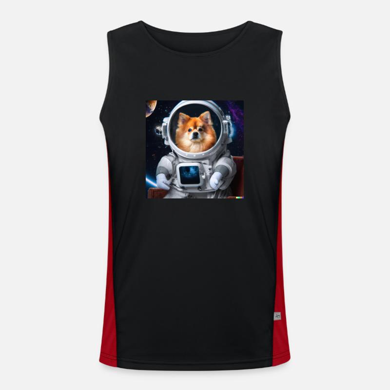 Pomeranian in space suit - dog in space Men's Functional Contrast Tank Top 