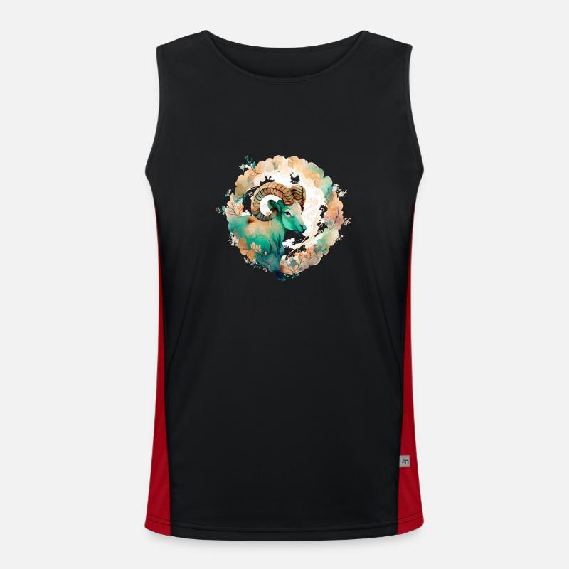 01 Sternzeichen Widder Ornament Wasserfarbe bunt Funktionelles Kontrast-Tank Top für Männer 
