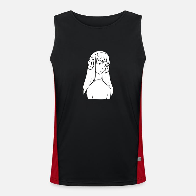Mädchen Kopfhörer Manga Anime Funktionelles Kontrast-Tank Top für Männer 