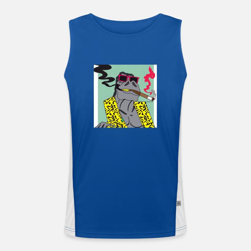 Cool Dino smoking a cigar gift Men's Functional Contrast Tank Top 