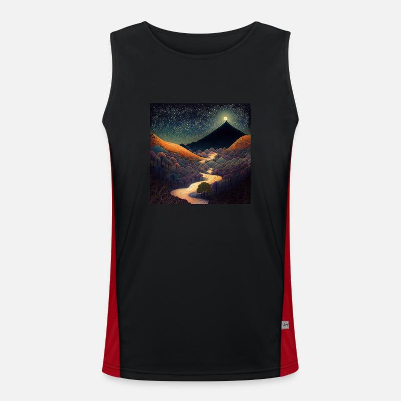 Japanese Chinese landscape drawing pattern Men's Functional Contrast Tank Top 