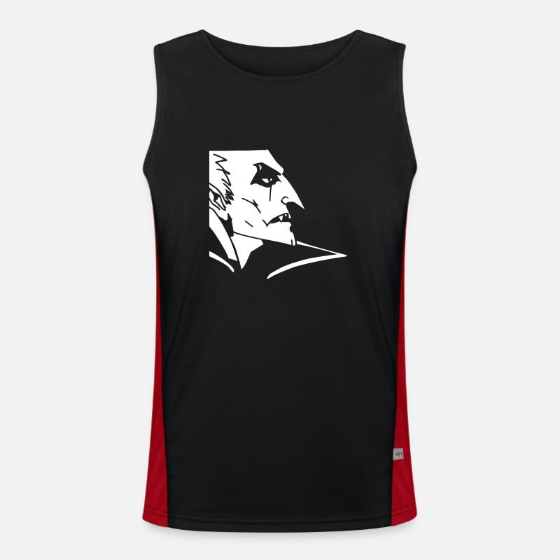 Vampir im Profil Holzschnitt Funktionelles Kontrast-Tank Top für Männer 