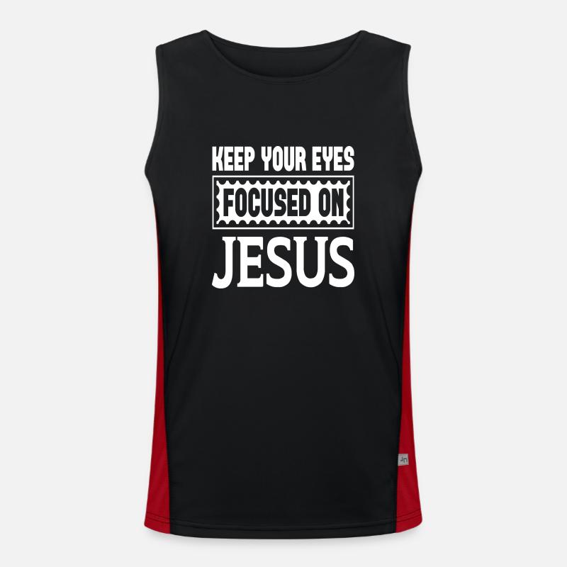 Keep Your Eyes Focused On Jesus Funktionelles Kontrast-Tank Top für Männer 