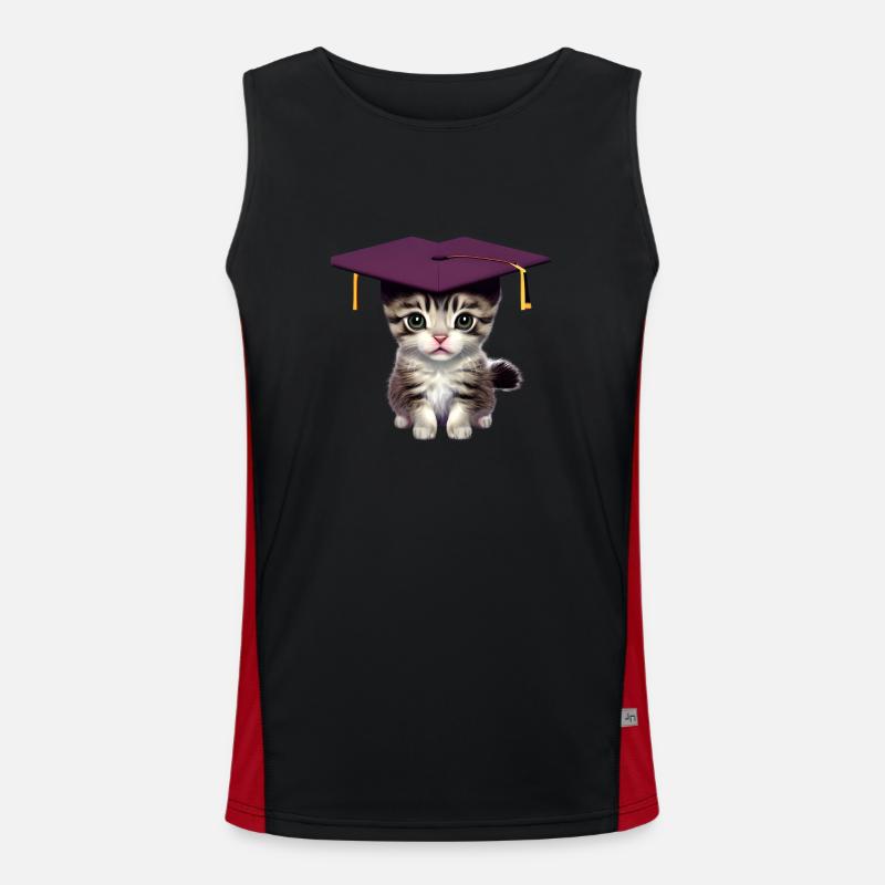 Bachelor Katze Studium Absolvent Schulabschluss Funktionelles Kontrast-Tank Top für Männer 
