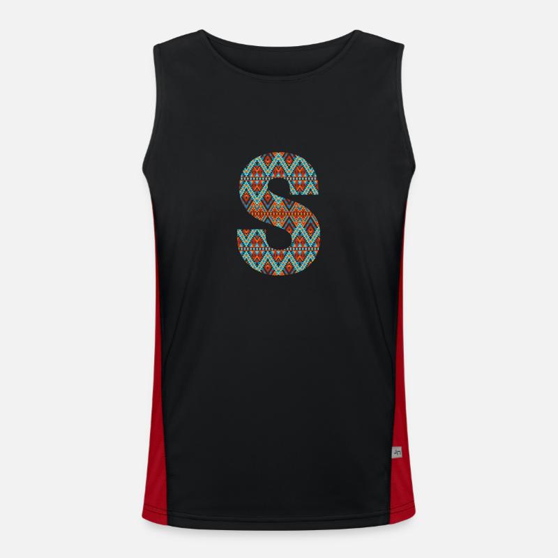 Letter S- boho design, Colorful monogram Men's Functional Contrast Tank Top 