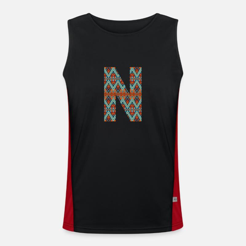 Buchstabe N- Boho-Design, buntes Monogramm Funktionelles Kontrast-Tank Top für Männer 
