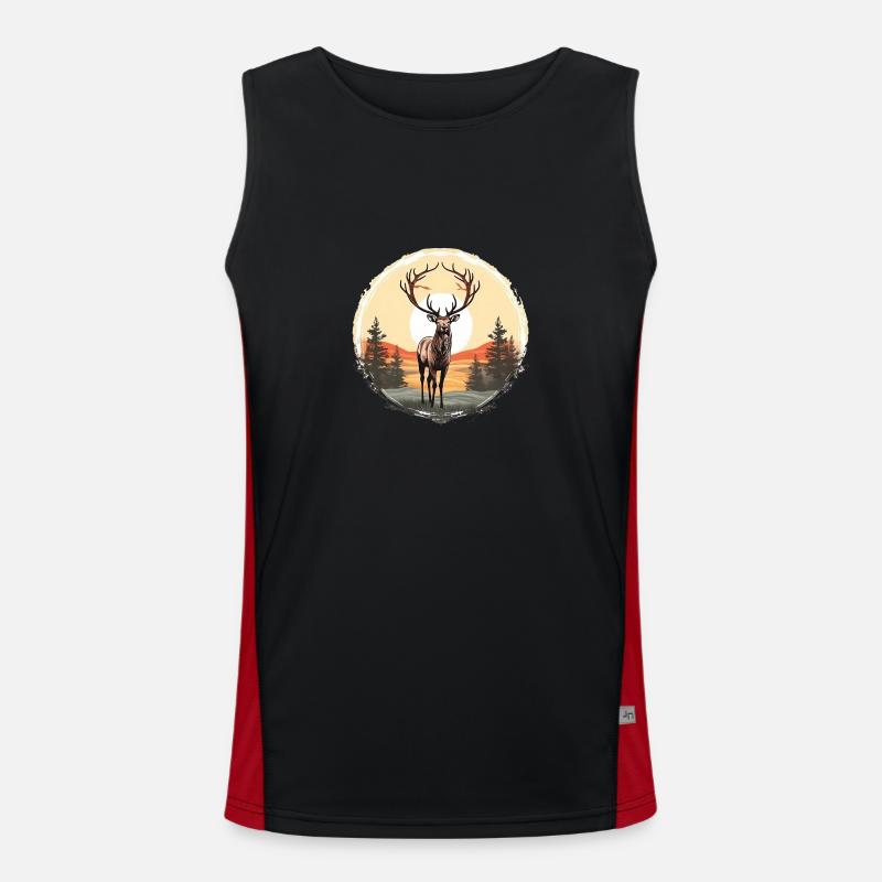 Deer Antlers Evergreen Retro Sunset Men's Functional Contrast Tank Top 