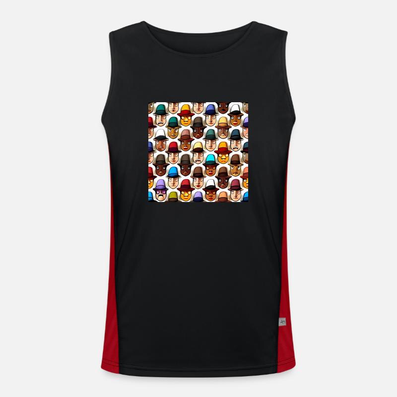 Face In Hat Pattern - Men's Functional Contrast Tank Top  - black/red
