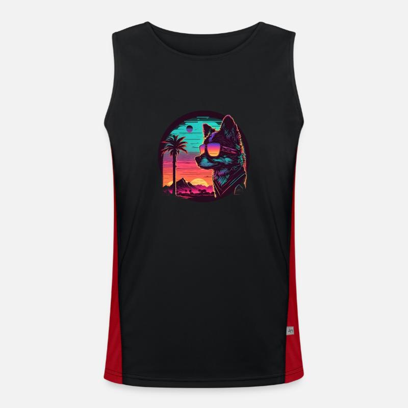 Synthwave chien coucher de soleil Débardeur respirant contrasté Homme 