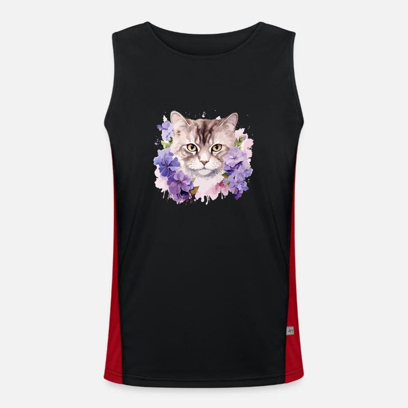 Chat avec des fleurs Débardeur respirant contrasté Homme 