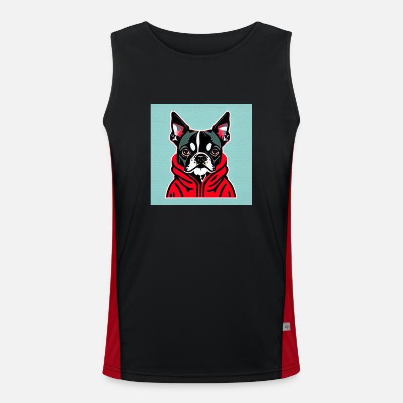 Boston Terrier im roten Kapuzenpullover Funktionelles Kontrast-Tank Top für Männer 