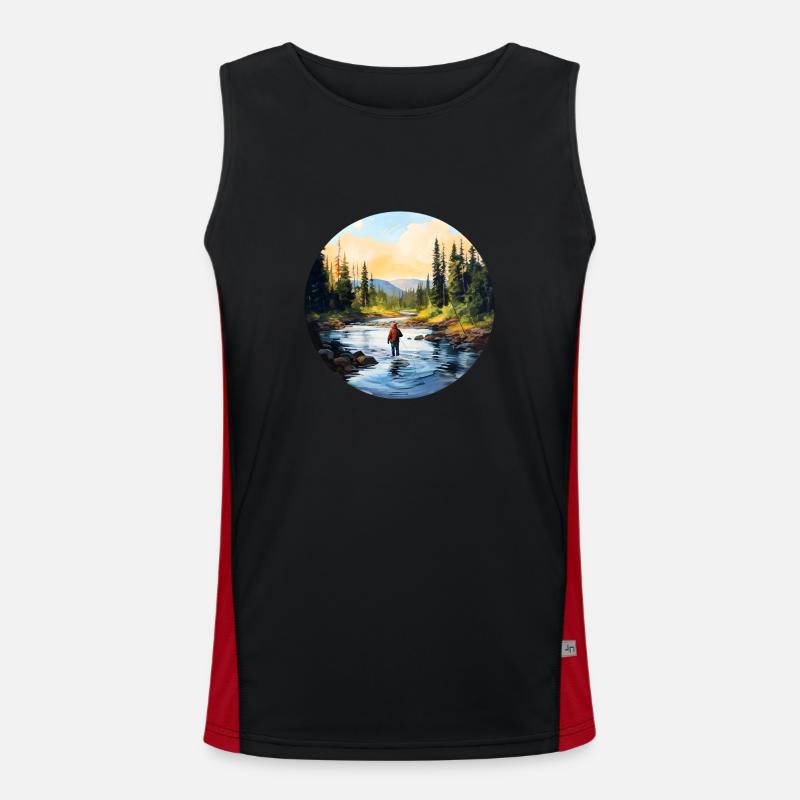Ein Gemälde eines Fliegenfischers im Fluss Funktionelles Kontrast-Tank Top für Männer 