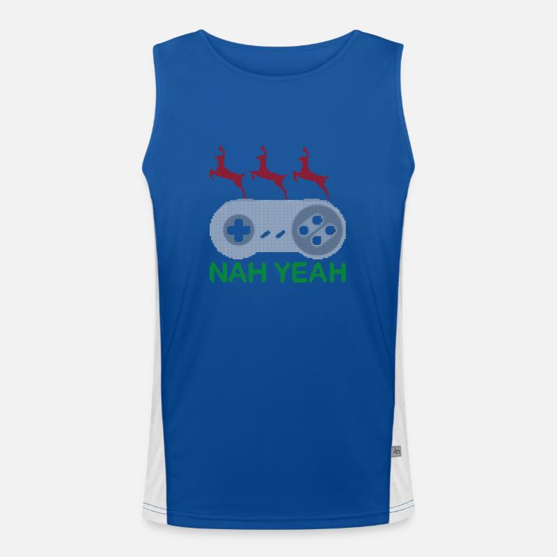 Yeah nah Ugly Christmas Gaming Men's Functional Contrast Tank Top 