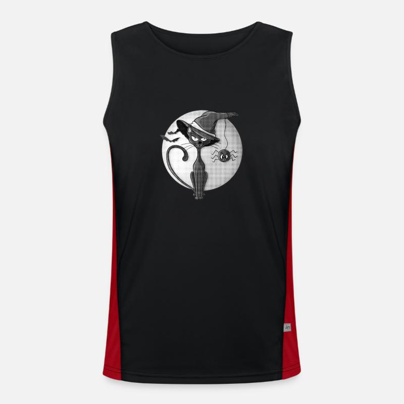 Schwarze Katze und Spinne Halbton Funktionelles Kontrast-Tank Top für Männer 