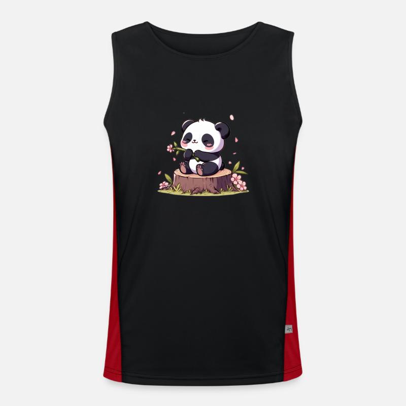Panda on tree stump Men's Functional Contrast Tank Top 