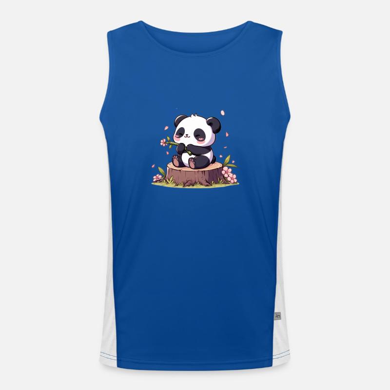 Panda on tree stump Men's Functional Contrast Tank Top 