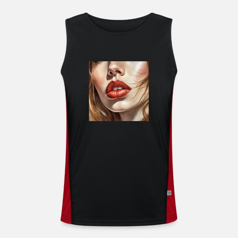 nice female lips black lipstick comic drawing Men's Functional Contrast Tank Top 