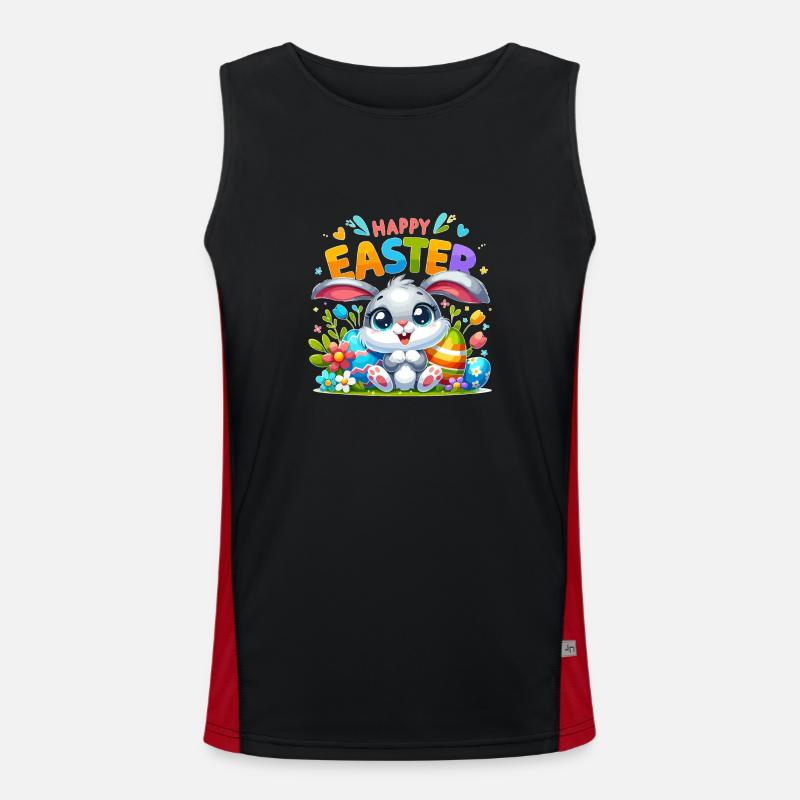 Happy Easter - Easter Bunny Illustration - Men's Functional Contrast Tank Top  - black/red