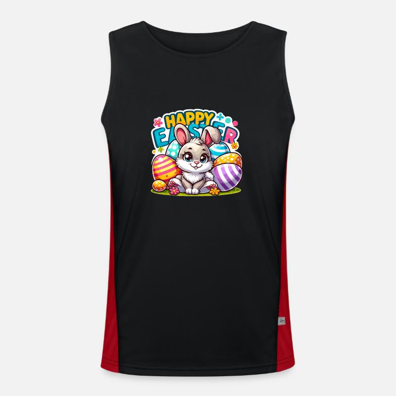 Happy Easter - Easter Bunny Illustration - Men's Functional Contrast Tank Top - black/red