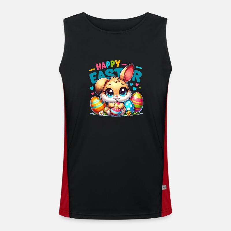 Happy Easter - Easter Bunny Illustration - Men's Functional Contrast Tank Top  - black/red
