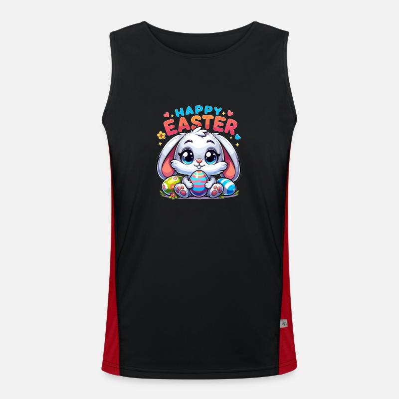 Happy Easter - Easter Bunny Illustration - Men's Functional Contrast Tank Top  - black/red