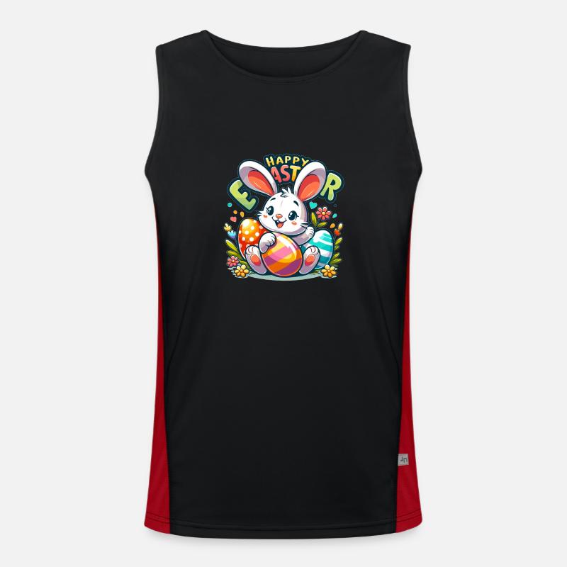 Happy Easter - Easter Bunny Illustration - Men's Functional Contrast Tank Top  - black/red