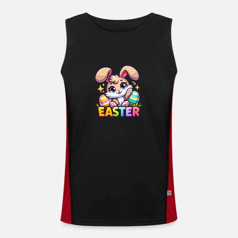 Happy Easter - Easter Bunny Illustration - Men's Functional Contrast Tank Top  - black/red