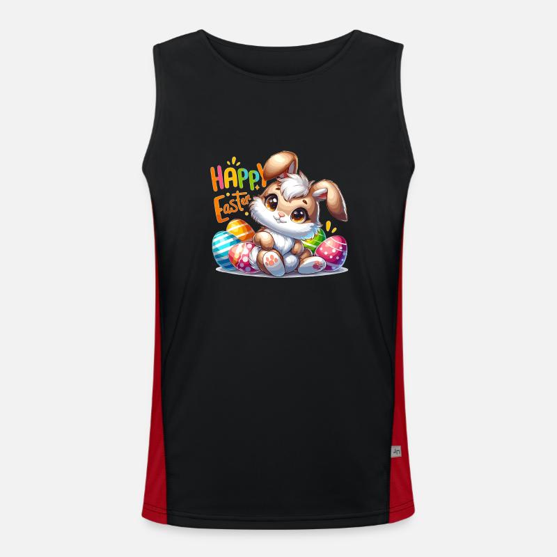 Happy Easter - Easter Bunny Illustration - Men's Functional Contrast Tank Top  - black/red