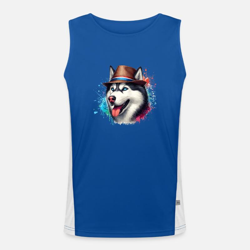 Husky head with hat Men's Functional Contrast Tank Top 