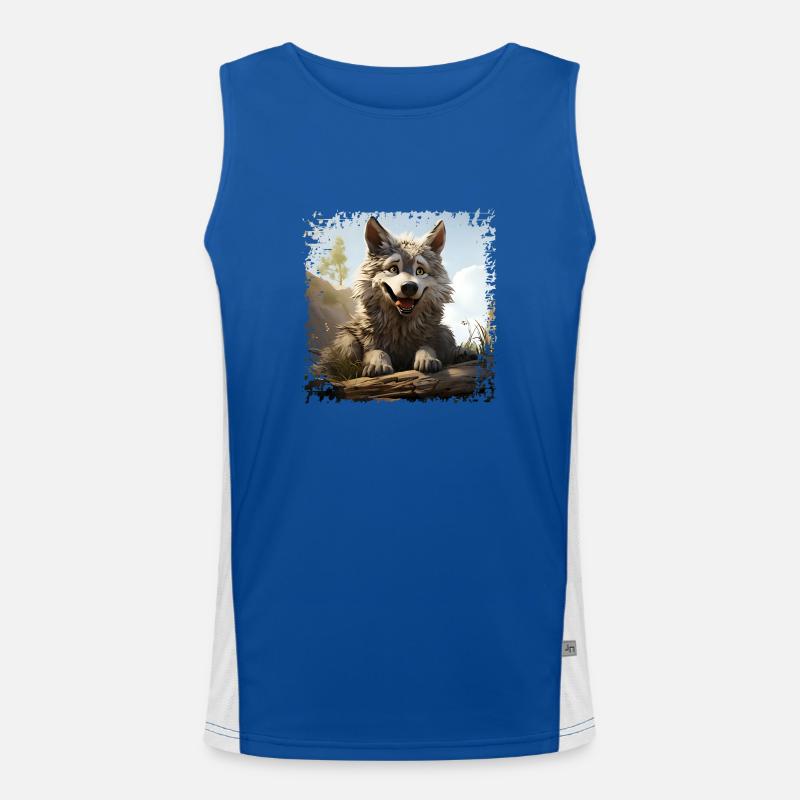 Lustiger Wolf Funktionelles Kontrast-Tank Top für Männer 