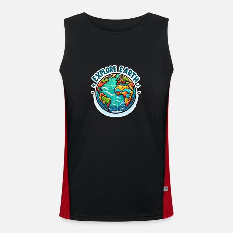 Explore Earth - Erde Illustration - Men's Functional Contrast Tank Top  - black/red
