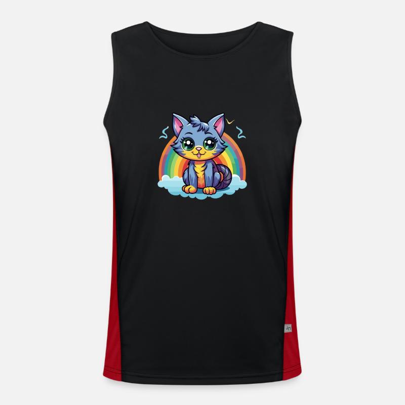 Vibrant Rainbow Kitty Artwork Men's Functional Contrast Tank Top 