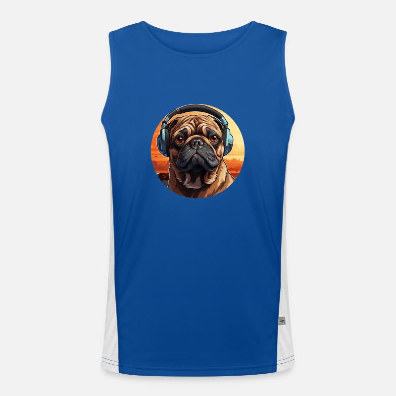 Mops mit Kopfhörer Funktionelles Kontrast-Tank Top für Männer 