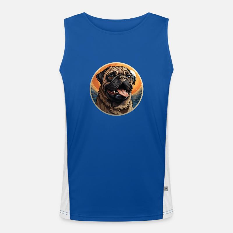 Treu blickender Mops Kopf Funktionelles Kontrast-Tank Top für Männer 