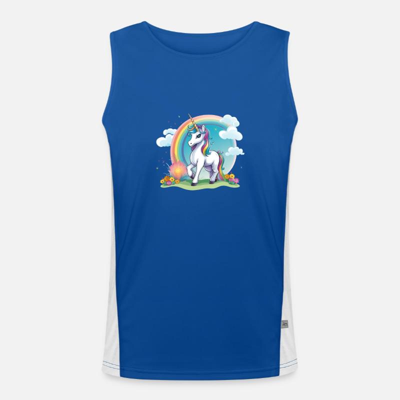Fröhliches Kinder Einhorn Regenbogen Logo Funktionelles Kontrast-Tank Top für Männer 