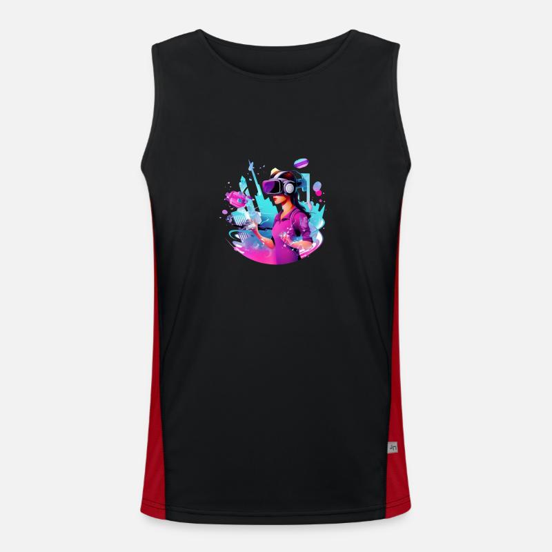 VR Experience: Interactive Game World Men's Functional Contrast Tank Top 