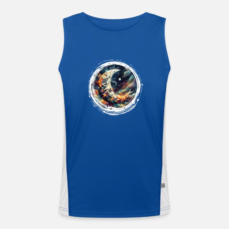 Moon Vector Triangles Space Nebula Men's Functional Contrast Tank Top 