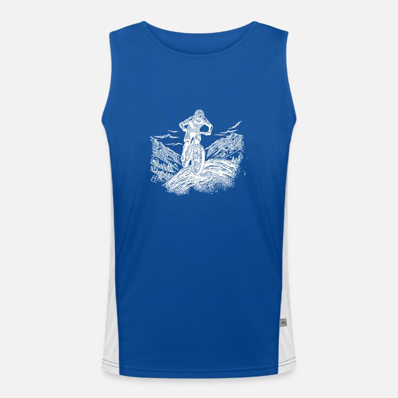 Lonely mountain biker ascent Men's Functional Contrast Tank Top 