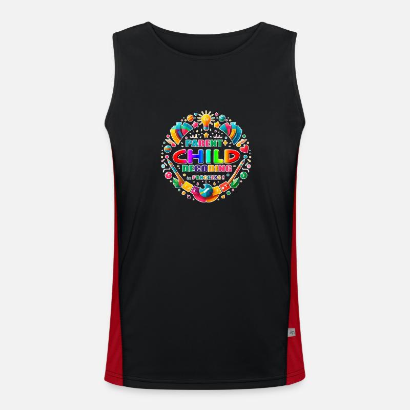 Parent Child, Decoding in Progress ! - Men's Functional Contrast Tank Top  - black/red